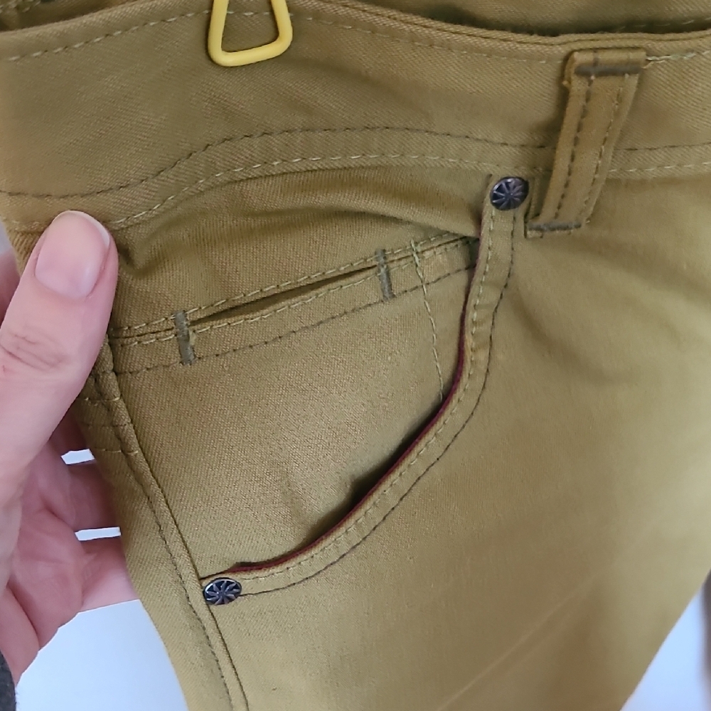 Athleta Green Moss Cropped Denim Hiking Pants, Pink Pockets. Size 6 - Picture 4 of 11